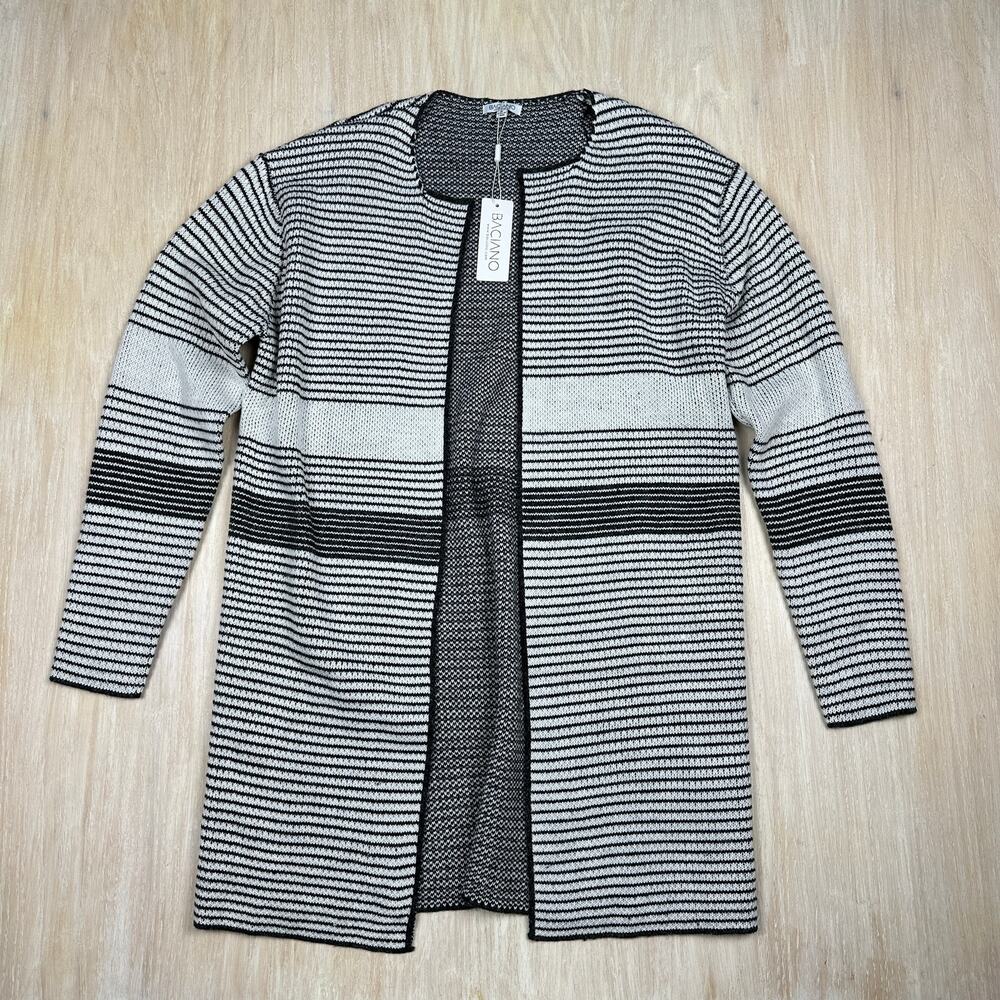 NWT Baciano Black White Monochrome Open Front Knit Cardigan Sweater Medium